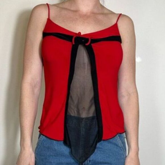 Vintage Y2K Red and Black Lace Spaghetti Straps Top Size Large - Picture 3 of 6